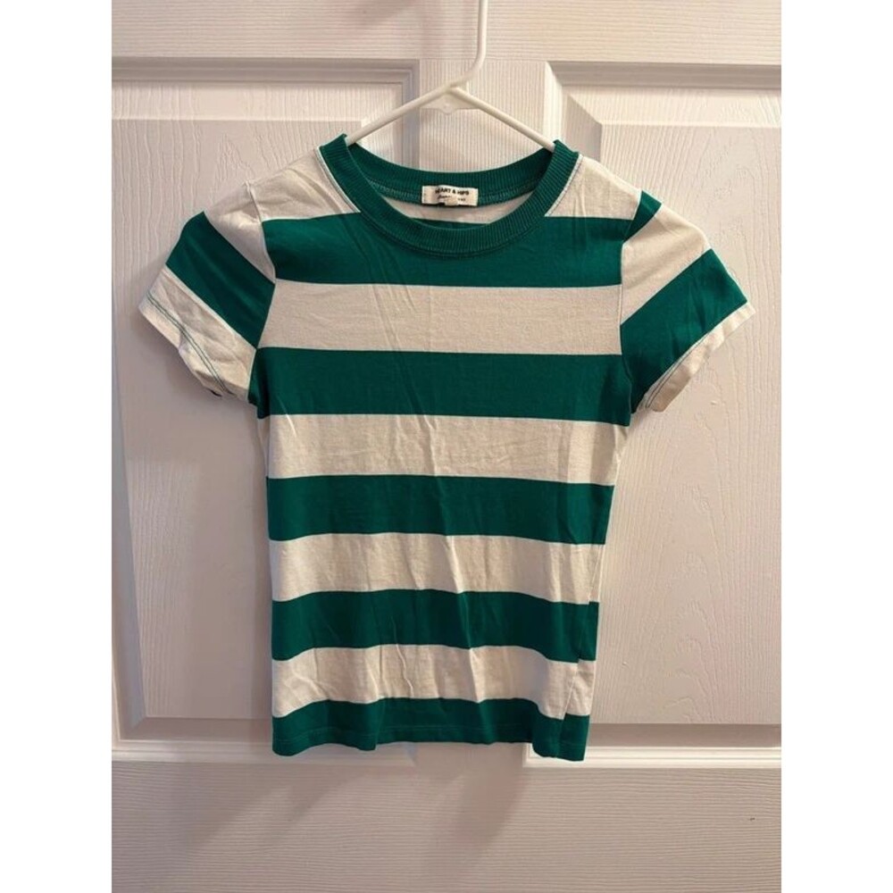 Heart &Hips Green and White Striped Womens top- Size XS